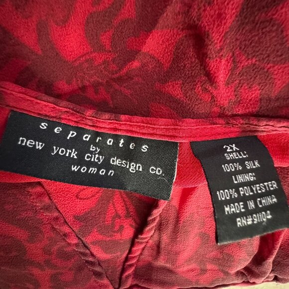 NYC Design Co Womens Red Silk Babydoll Tank Top Size 2X Empire‎ Waist Sleeveless - Picture 5 of 7